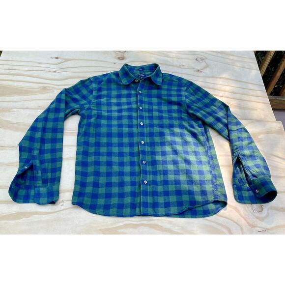 J CREW‎ Flannel Slim Shirt Long Sleeve Button Up Men's Green Blue Size Medium - Picture 1 of 6